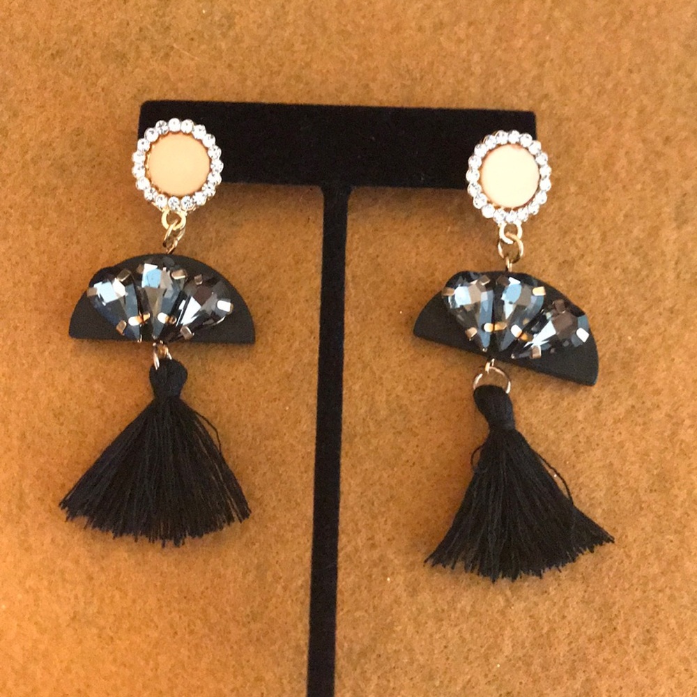 Tassel drop earrings with rhinestones
